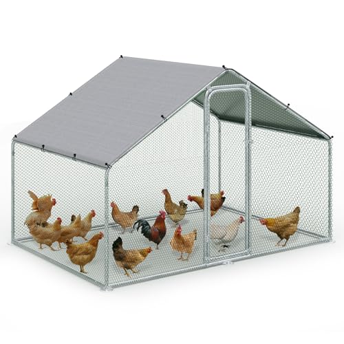 VOUNOT® Hühnerstall 6m², Hühnerhaus aus Metall 3x2x2m, Hühnergehege mit Sicherheitsschloss und wasserdichtem PE-Farbtuch, Freilaufgehege draußen für Hühner, Kaninchen & Kleintiere von VOUNOT