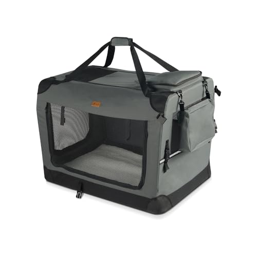 VOUNOT Hundebox faltbar, Transportbox Katze Hunde, Hundetasche, Oxford-Gewebe, Netzstoff, Atmungsaktiv, Transportabel, Metallrahmen, mit Griffen, Taschen, 50x35x36 cm S, Grau von VOUNOT