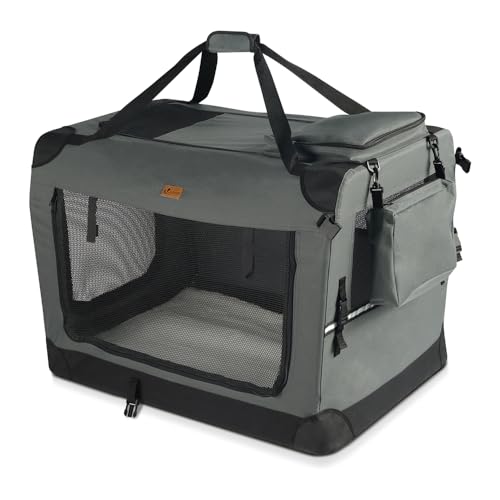 VOUNOT Hundebox faltbar, Transportbox Katze Hunde, Hundetasche, Oxford-Gewebe, Netzstoff, Atmungsaktiv, Transportabel, Metallrahmen, mit Griffen, Taschen, 70x52x52cm L, Grau VOUNOT Hundebox faltbar, Transportbox Katze Hunde, Hundetasche, Oxford-Gewebe, Netzstoff, Atmungsaktiv, Transportabel, Metallrahmen, mit Griffen, Taschen, 70x52x52cm L, Grau von VOUNOT