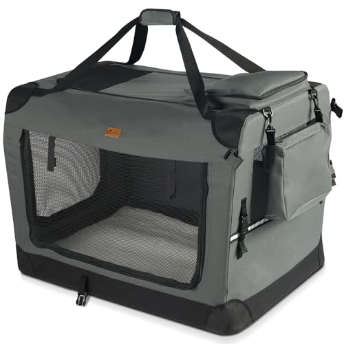 VOUNOT Hundebox faltbar, Transportbox Katze Hunde, Hundetasche, Oxford-Gewebe, Netzstoff, Atmungsaktiv, Transportabel, Metallrahmen, mit Griffen, Taschen, 82x60x60cm XL, Grau VOUNOT Hundebox faltbar, Transportbox Katze Hunde, Hundetasche, Oxford-Gewebe, Netzstoff, Atmungsaktiv, Transportabel, Metallrahmen, mit Griffen, Taschen, 82x60x60cm XL, Grau von VOUNOT