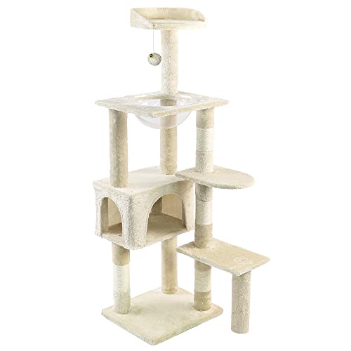 VOUNOT Kratzbaum Katzenbaum Groß XL, Stabiler Katzenkratzbaum mit Katzenhöhle, Sisal Säule, Plattformen, Raumkapsel, 138cm, Beige VOUNOT Kratzbaum Katzenbaum Groß XL, Stabiler Katzenkratzbaum mit Katzenhöhle, Sisal Säule, Plattformen, Raumkapsel, 138cm, Beige von VOUNOT