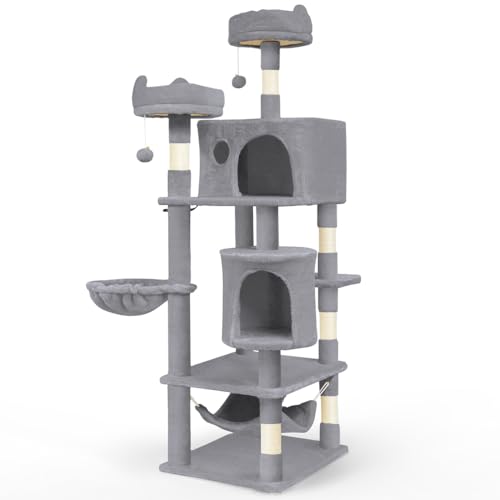 VOUNOT XXL Katzenbaum 168cm, mehrstöckiger Katzenmöbel, Stabiler Katzenbaum, Katzenkratzbaum mit Korb, Hängematte, Plüschbälle, Dicke stämme, Kletterbaum für Katzen, Beige VOUNOT XXL Katzenbaum 168cm, mehrstöckiger Katzenmöbel, Stabiler Katzenbaum, Katzenkratzbaum mit Korb, Hängematte, Plüschbälle, Dicke stämme, Kletterbaum für Katzen, Beige von VOUNOT
