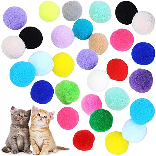 VOVIGGOL 30st 3CM 10 Farben Katzenspielzeug Bälle Weiche Kätzchen Pompon Spielzeug Indoor Katzen Interaktives Spielen Leise Ball Katzen Bälle für Handwerk DIY Kreative Handwerk Dekorationen von VOVIGGOL