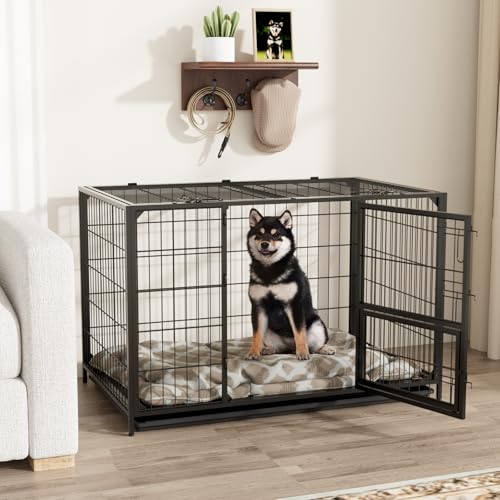VOWNER Hundekäfig Hochbelastbar, 3 Türen Hundebox, 93 x 56 x 60 cm, für kleine und mittelgroße Hunde, 2 abnehmbare Türen mit Herausnehmbares Bodenschale, M Gitterbox für Zuhause, Schwarz von VOWNER