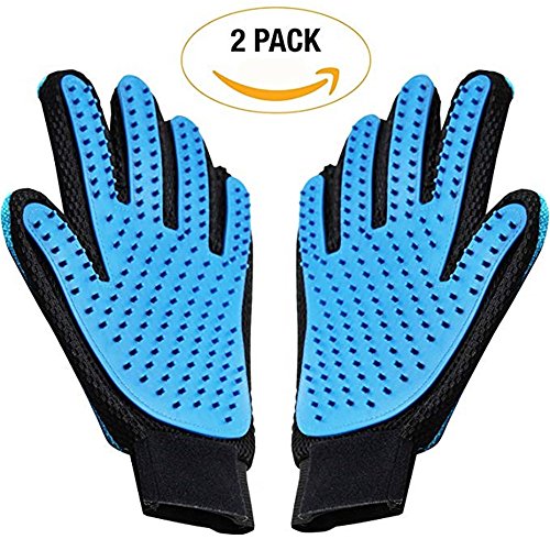 VOYAGE 2PCS Profi Fellpflege-Handschuh Bürste Haustier Massagehandschuh für Hunde-Premium Fellpflegehandschuhe mit – Grooming Glove mit Massagefunktion (Blau) von VOYAGE