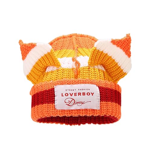 Mütze mit Katzenohren, niedlich, gestrickt, Totenkopfmütze, warm, lässig, Häkelmütze (Orange/Rot) von VPTMRP