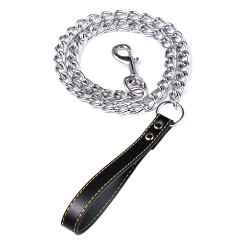 120 cm Edelstahl-Hundeleine mit Ledergriff, langlebiges Anti-Biss-Trainingsseil aus Metall(Black,3.0mm*120cm) von VRKRTVBLB