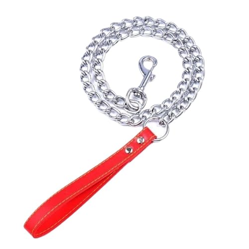 120 cm Edelstahl-Hundeleine mit Ledergriff, langlebiges Anti-Biss-Trainingsseil aus Metall(Red,2.5mm*120cm) von VRKRTVBLB