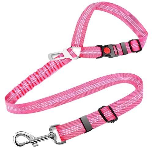 2-teilige Hundesicherheitsgurte, einziehbar, reflektierend, elastisch, 3-in-1-Nylon-Haustierleine for kleine und mittelgroße Hunde(Pink) von VRKRTVBLB