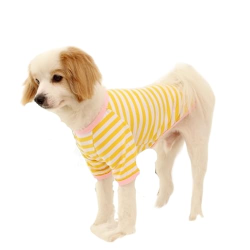 4 stücke Haustier Kleidung Weiche Baumwolle Haustier Pullover Hemd for Katzen Gestreiften Hund Katze Weste Pyjamas(Yellow,XXL) von VRKRTVBLB
