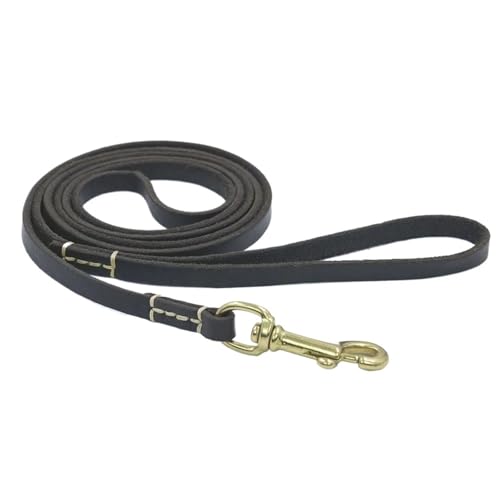 Genuine Leather Small Medium Dog Leash Handmade Durable Portable Light Soft Real Leather Leash for Small Dogs Cats(Black,0.8 * 175cm) von VRKRTVBLB