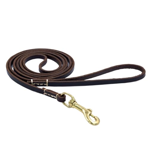 Genuine Leather Small Medium Dog Leash Handmade Durable Portable Light Soft Real Leather Leash for Small Dogs Cats(Brown,0.8 * 175cm) von VRKRTVBLB