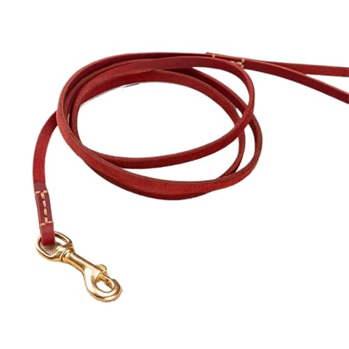Genuine Leather Small Medium Dog Leash Handmade Durable Portable Light Soft Real Leather Leash for Small Dogs Cats(Red,0.8 * 155cm) von VRKRTVBLB