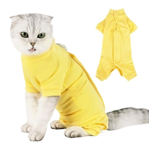 Haustier-Baumwolle Anti-Licking-Erholungskleidung nach Operationen Welpen-Kätzchen-Overall Katzen-Rehabilitationskleidung Haustierweste(Yellow,M) von VRKRTVBLB