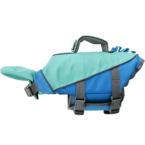 Haustier Schwimmweste Abnehmbarer Hals Schwimmer for Katzen Hunde Schwimmen Bootfahren Ripstop Sicherheits Badeanzug(Green Blue,M) von VRKRTVBLB