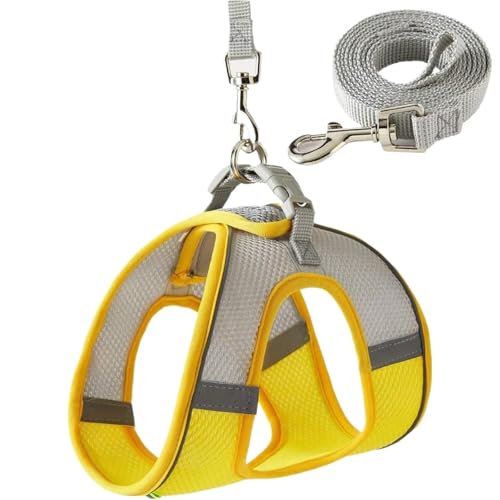 Haustiergeschirr-Leine-Set, verstellbar, for kleine Hunde, Welpen, Katzen, Geschirr, Weste(Yellow,XS) von VRKRTVBLB