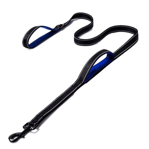 Haustierleine, dehnbares Nylon, reflektierend, geeignet for kleine, mittelgroße und große Hunde(Black-Blue,2.5 * 150cm) von VRKRTVBLB
