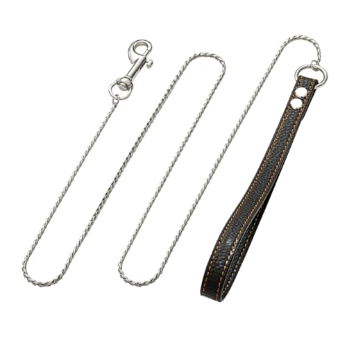 Hundeleine, stark, kaufest, mit Ledergriff, Edelstahlglied, Welpenleine for Spazierengehen(Silvery,0.4 * 130cm) von VRKRTVBLB