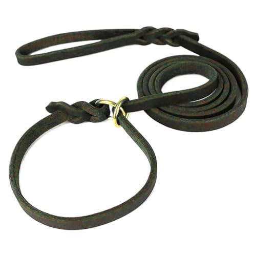 Hundeleine aus Leder, weiches Echtleder, verstellbare Hundetrainingsleine for mittelgroße und große Hunde(Black,L 180x1.2cm) von VRKRTVBLB