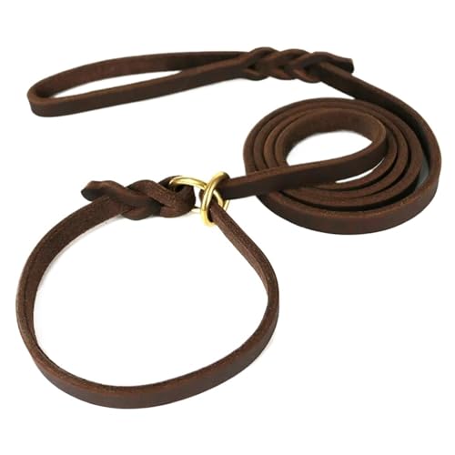 Hundeleine aus Leder, weiches Echtleder, verstellbare Hundetrainingsleine for mittelgroße und große Hunde(Brown,S 140x1.2cm) von VRKRTVBLB