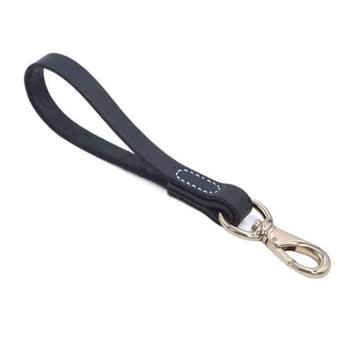 Hundeleine aus echtem Leder, 30/55 cm, kurz, aus echtem Leder, for das Training und Spazierengehen mittelgroßer und großer Hunde(Black1,1.6 * 55cm) von VRKRTVBLB