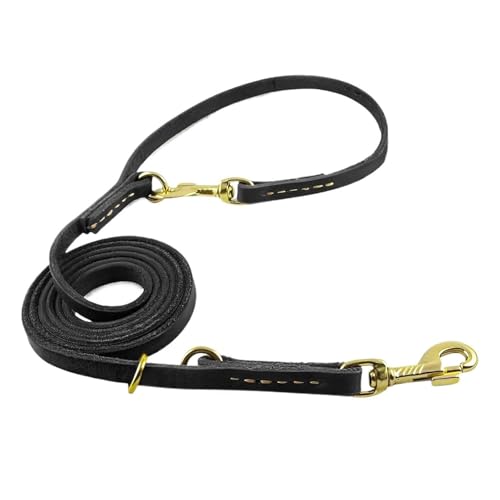 Hundeleine aus echtem Leder, multifunktionales Anbindekabel for kleine, mittelgroße und große Hunde(Black,1.0 * 240cm) von VRKRTVBLB