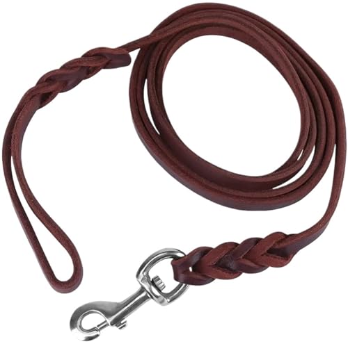 Hundeleinen aus echtem Leder, Lange geflochtene Hundeleinen for Spaziergänge und Trainingsläufe in Braun und Schwarz for mittelgroße und große Haustiere(Brown,260cm) von VRKRTVBLB