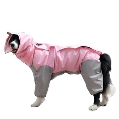 Hunderegenmantel, wasserdichter Hundeanzug, Gepunkteter Regenumhang for mittelgroße und große Hunde, Kapuzenjacke, Poncho, Haustier-Regenmantel(Pink,26) von VRKRTVBLB
