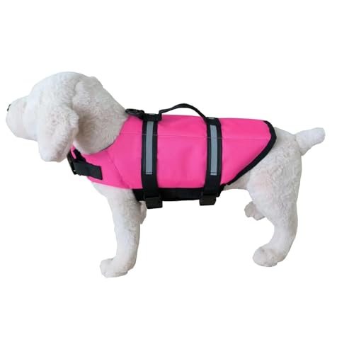 Hundeschwimmweste Reflektierende verstellbare Badebekleidung Sicherheitsweste Surfen Verbesserter Auftrieb Haustier-Rettungswesten(Pink,L) von VRKRTVBLB