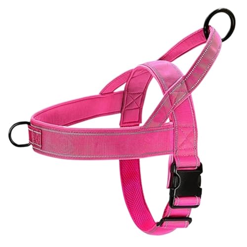Robustes Hundegeschirr aus Nylon, kein Ziehen, Haustiergeschirr mit Griff, reflektierendes Training for kleine, mittelgroße und große Hunde(Pink,XL) von VRKRTVBLB