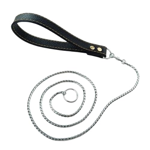 Stainless Steel Metal Dog Leash for Small Medium Large Pets Leather Handle(Black) von VRKRTVBLB