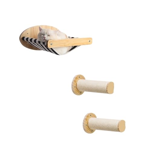 VRKRTVBLB 3Pcs Katze Hängematte Mit Kratzbäumen Set Wand Montiert Holz Katzen Möbel Klettern Regal Barsch von VRKRTVBLB