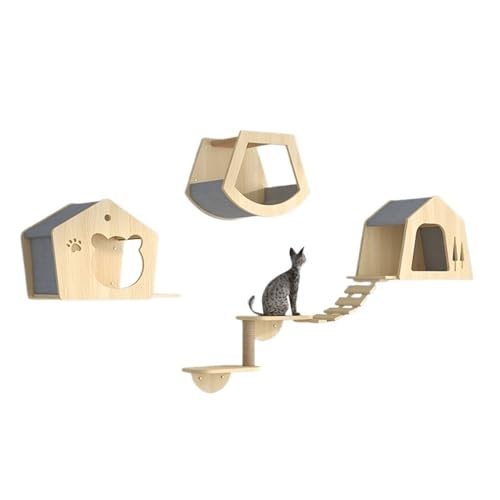 VRKRTVBLB Katzenbaum Wandmontierte Katzenkletter-Holzregale Katzensprungplattform Treppe von VRKRTVBLB