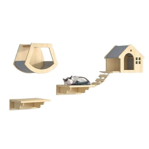 Wand Montiert Katze Klettern Set Mit Leiter Sprungbrett Katze Bett Holz Indoor Katze von VRKRTVBLB