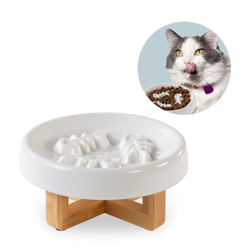 Erhöhter Futternapf für Katzen und Hunde, mit Ständer, Haustiernäpfe für langsames Fressen, Keramik, erhöhter Futternapf für Katzen und Hunde, Katzen-Puzzle-Futterspender für gesunde Ernährung, 6,3 cm von VSHOW