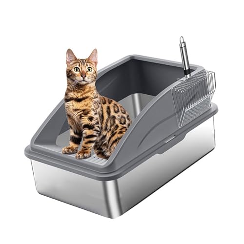 AntiSplash Enclosed Litter Tray for Cats Includes Scoops Stainless Steel Construction Nonslip Litters Box for Home Use Half Enclosed Litter Box Cats von VTIDOBE