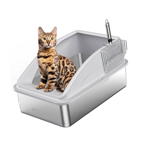 Katzentoilette aus Edelstahl, halbgeschlossenes Design, auslaufsicher, Geruchsschutz, Katzentoilette mit Schaufeln Katzentoilette aus Edelstahl, halbgeschlossenes Design, auslaufsicher, Geruchsschutz, Katzentoilette mit Schaufeln von VTIDOBE