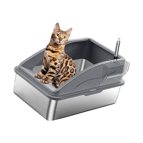 Katzentoilette aus Edelstahl, halbgeschlossenes Design, auslaufsicher, Geruchsschutz, Katzentoilette mit Schaufeln Katzentoilette aus Edelstahl, halbgeschlossenes Design, auslaufsicher, Geruchsschutz, Katzentoilette mit Schaufeln von VTIDOBE