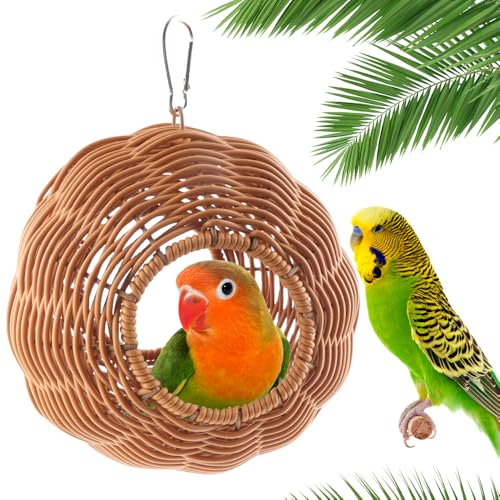 VTurboWay Vogel-Rattannest, kauresistentes Nest zum Aufhängen, für Papageien, Nymphensittiche, Wellensittiche, Finken, Kanarienvögel (Doppeleingang) von VTurboWay