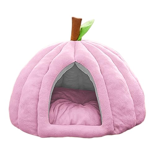 Halloween Katzenhaus, Kürbis Katzenhöhle mit Kissen, Kürbis Innenhütte, Hunde Plüschbett für Schlafzimmer, Balkon Erkerfenster im Freien, Schlafsaal, Wohnung, Wohnzimmer, Haustier Wohnung (Rosa, M) von VUKHWX