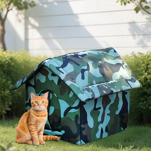 Katzenbett, katzenhöhle, Katzenhaus Outdoor Winterfest, katzenhöhle für draußen, Mit Abnehmbarem Kissen Mit ReißVerschluss Aus Oxfordtuch Portables Katzenhaus für Draussen (grün, L:45×40×45CM) von VUKHWX
