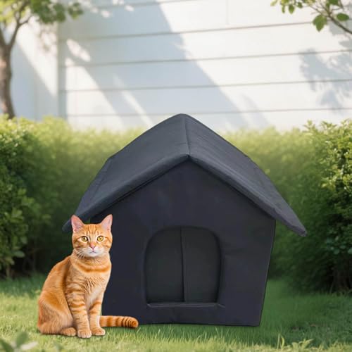 Katzenbett, katzenhöhle, Katzenhaus Outdoor Winterfest, katzenhöhle für draußen, Mit Abnehmbarem Kissen Mit ReißVerschluss Aus Oxfordtuch Portables Katzenhaus für Draussen (schwarz, M:40×35×40CM) von VUKHWX