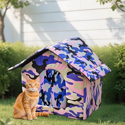 Katzenbett, katzenhöhle, Katzenhaus Outdoor Winterfest, katzenhöhle für draußen, Mit Abnehmbarem Kissen Mit ReißVerschluss Aus Oxfordtuch Portables Katzenhaus für Draussen (violett, S:35×30×35CM) von VUKHWX