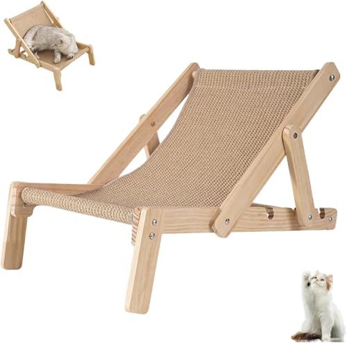 Katzenliege, 2-in-1 faltbarer Sisalstuhl für den Innenbereich, Kratzstühle, 4 Positionen verstellbar, Katzenkratzer, Sisal-Loungebett für kleine, mittelgroße Katzen (Beige, Einheitsgröße) von VUKHWX