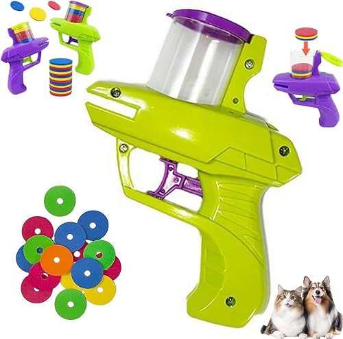 VUKHWX Katzenspielzeug Disc Shooter, Katzenwerfer Set, Schaumstoff Scheiben Shooter, Reißverschluss, Haustier, Katzen Interaktives Spielzeug Set mit Bunten Scheiben (Grün) von VUKHWX