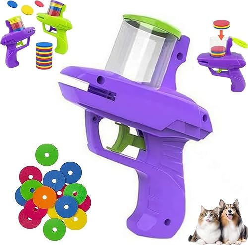 VUKHWX Katzenspielzeug Disc Shooter, Katzenwerfer Set, Schaumstoff Scheiben Shooter, Reißverschluss, Haustier, Katzen Interaktives Spielzeug Set mit Bunten Scheiben (Lila) von VUKHWX