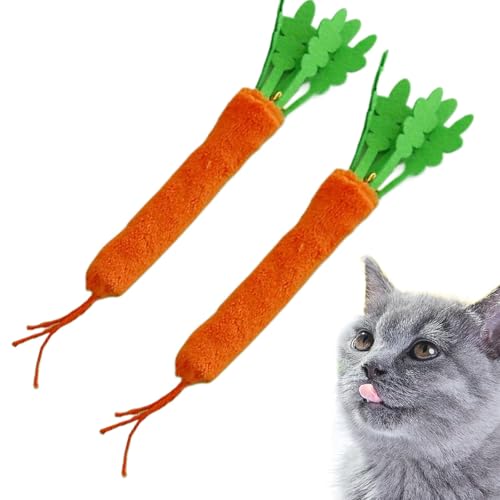 VUKHWX Katzenspielzeug Karotte, Interaktives Katzenspielzeug in Karottenform, Plüsch mit Glocke, Kratzfest, Interaktives Spielzeug, mit Kaustick, beruhigt die Tiere (Orange 2PC) von VUKHWX