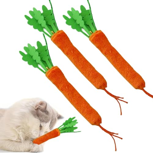 VUKHWX Katzenspielzeug Karotte, Interaktives Katzenspielzeug in Karottenform, Plüsch mit Glocke, Kratzfest, Interaktives Spielzeug, mit Kaustick, beruhigt die Tiere (Orange 3PC) von VUKHWX