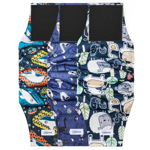 Waschbare, Wiederverwendbare Hundediaper für m. Hunde. Premium Bauchbinden, Pack von 3. Stark saugfähig, für extra große Hunde. Ideal bei Inkontinenz, aufgeregtem Harnen oder beim Training. Größe XL. Waschbare, Wiederverwendbare Hundediaper für m. Hunde. Premium Bauchbinden, Pack von 3. Stark saugfähig, für extra große Hunde. Ideal bei Inkontinenz, aufgeregtem Harnen oder beim Training. Größe XL. von VUNCESSIN