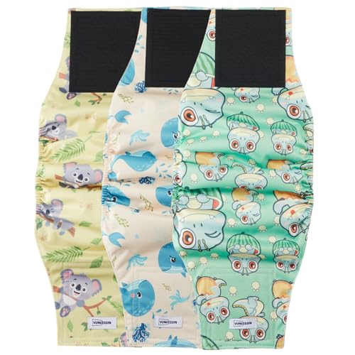 Waschbare Hundediaper für m. Hunde (3er Pack, Größe M). Premium, hoch saugfähige Bauchbinden – ideal für Inkontinenz, aufgeregtes Harnen & Training. von VUNCESSIN